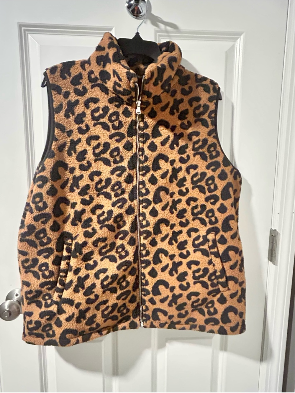 Lomon women’s XL Sherpa lined Leopard Print Zip-Front Vest tiger Animal print - Picture 4 of 7